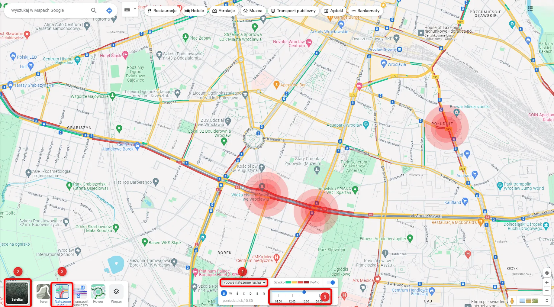 Natężenie ruchu w mapach google pomaga rozplanować lokalizacje banerów reklamowych
